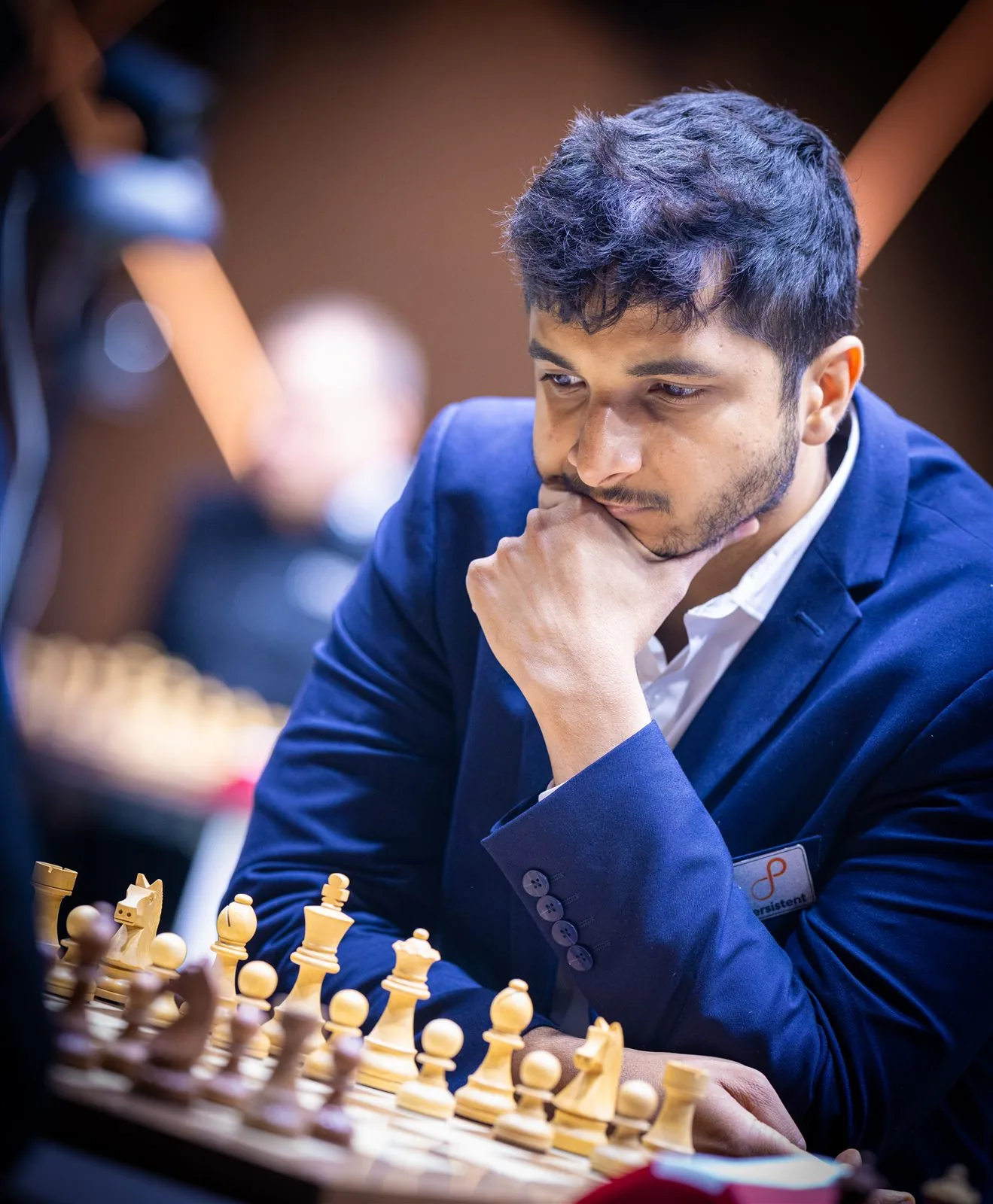 Vidit Gujrathi thinking at the chessboard